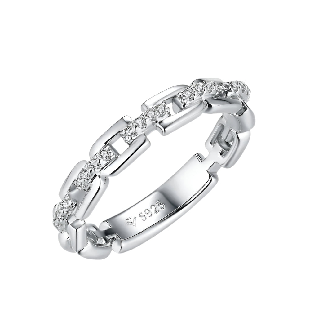 Chainlink Moissanite Fashion Ring in Sterling Silver with Gold Plating