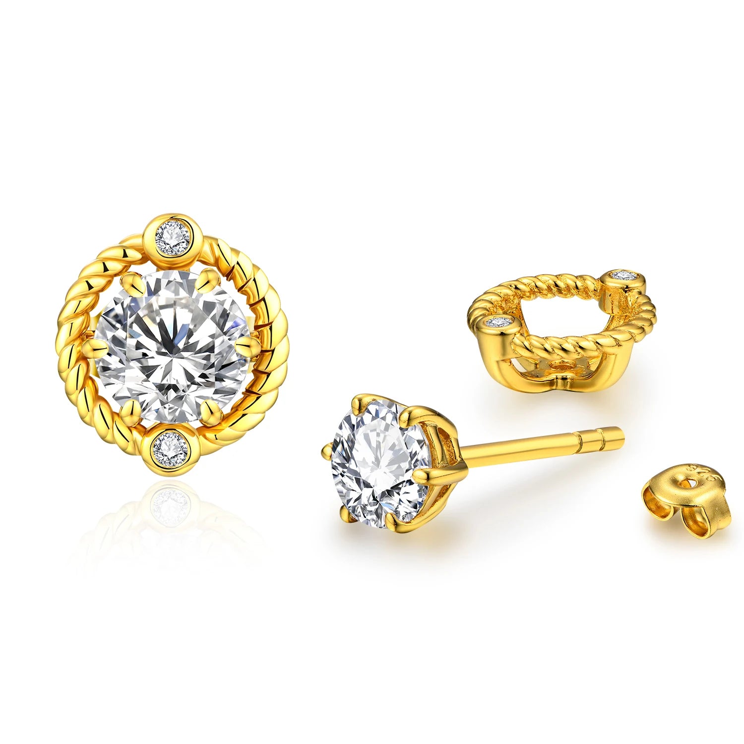 Round-Cut Moissanite Earrings in 925 Sterling Silver with Gold Plating