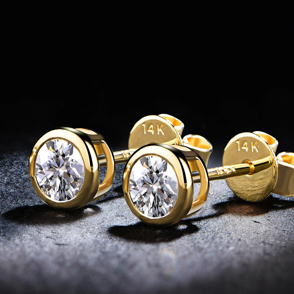 Round-Cut Moissanite Solitaire Stud Earrings in 14K Sterling Silver with Yellow Gold Plating