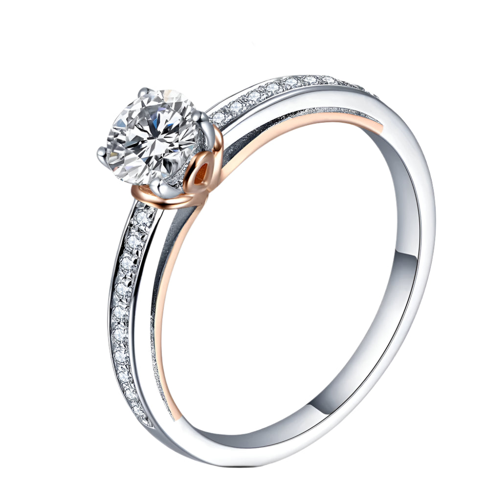 Round-Cut Brilliant Moissanite Promise Ring in 925 Sterling Silver with White Rhodium Plating