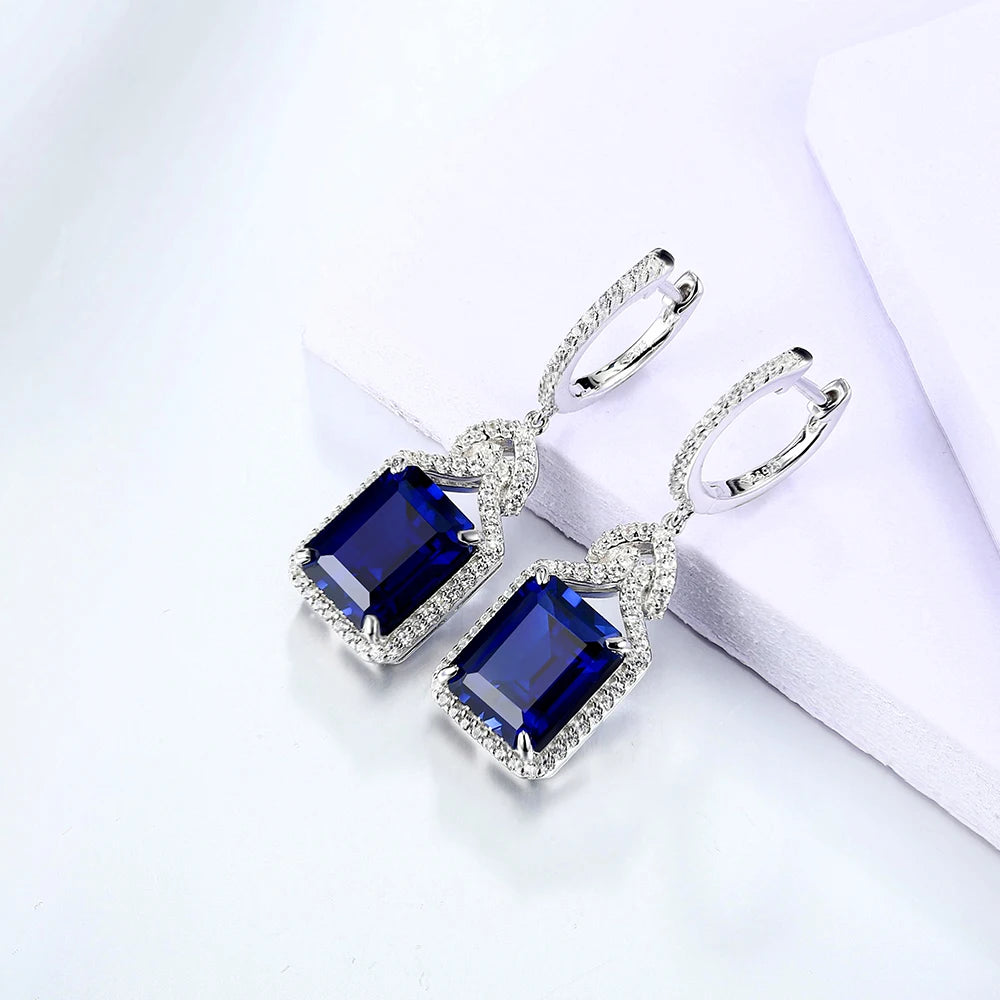 Octagon-Cut Ruby/Sapphire/Zultanite Drop Earrings with Created White Sapphire in Sterling Silver