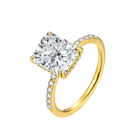 4CT Radiant-Cut Moissanite Commitment Ring in 925 Sterling Silver with 18K Gold Plating