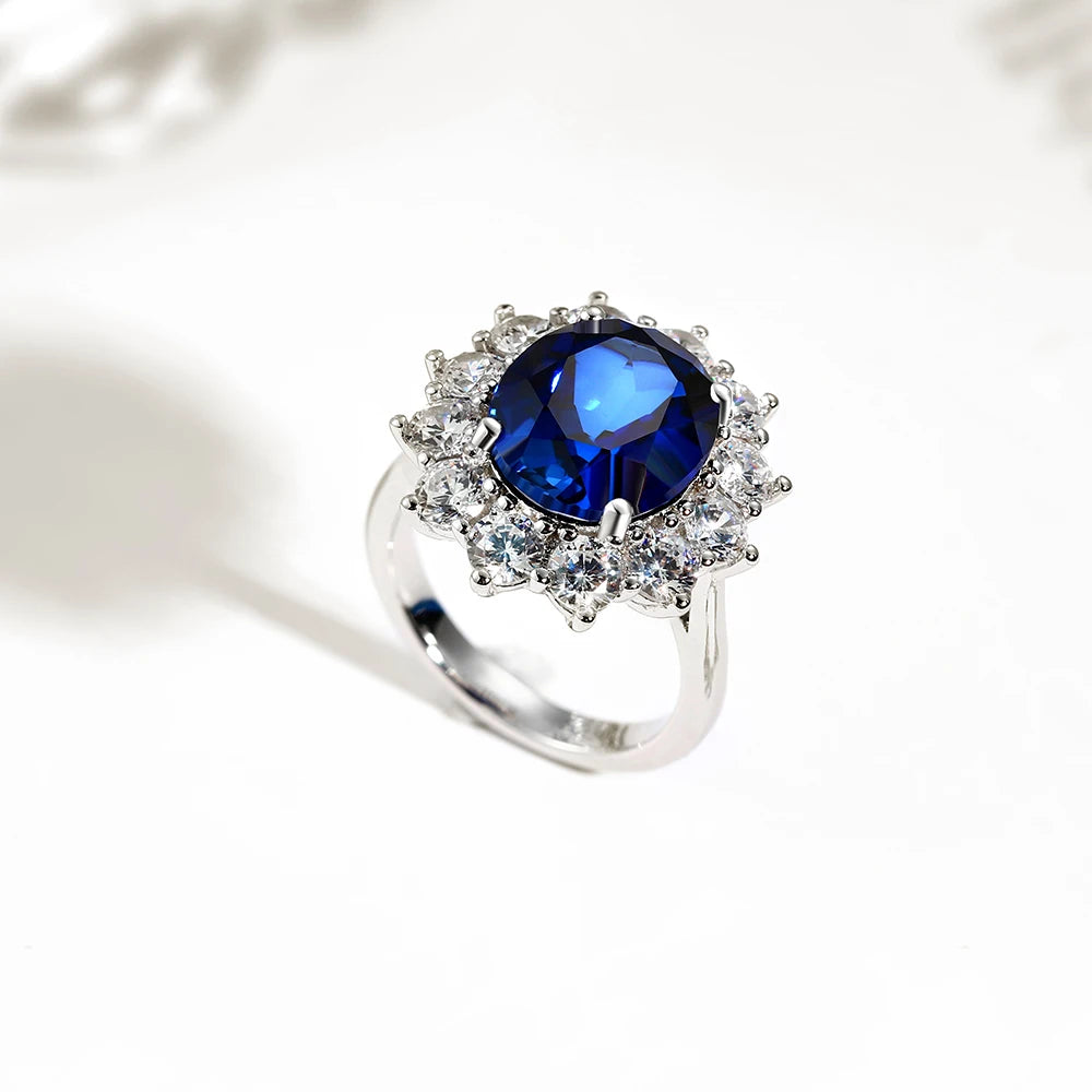 Oval-Cut  6.0ct Lab Sapphire Princess Diana-Inspired Halo Ring in 925 Sterling Silver