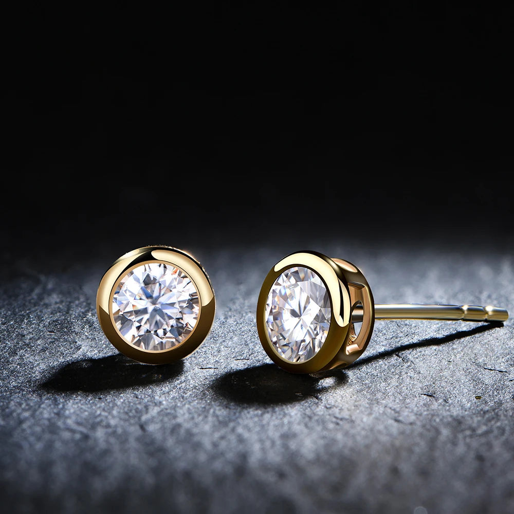 Round-Cut Moissanite Solitaire Stud Earrings in 14K Sterling Silver with Yellow Gold Plating