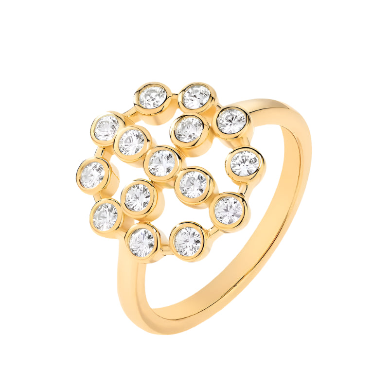 Round-Cut Moissanite Bezel-Set Ring in Sterling Silver with Gold Plating