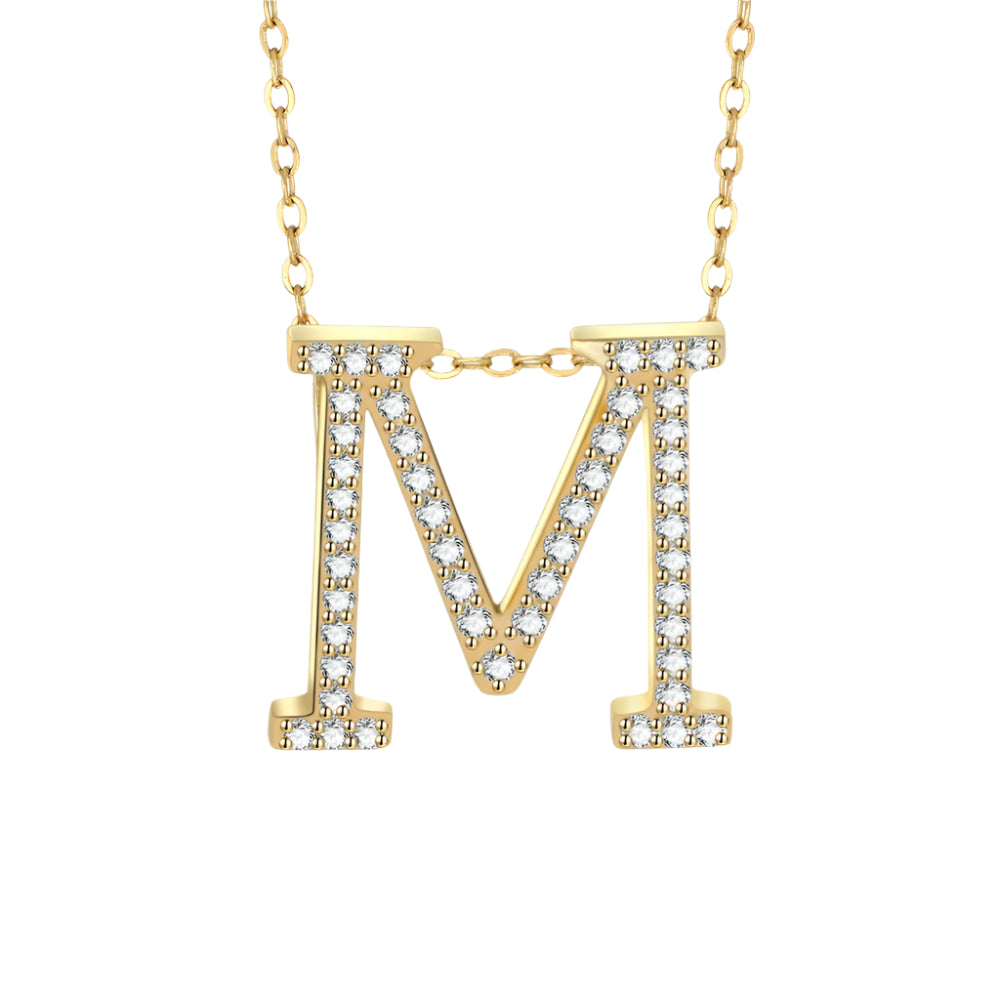 Round-Cut Moissanite Initial Letter Pendant Necklace with Gold or White Rhodium Plating