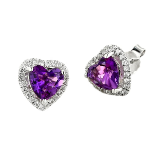 Heart-Shaped Purple Spinel Stud Earrings in Sterling Silver