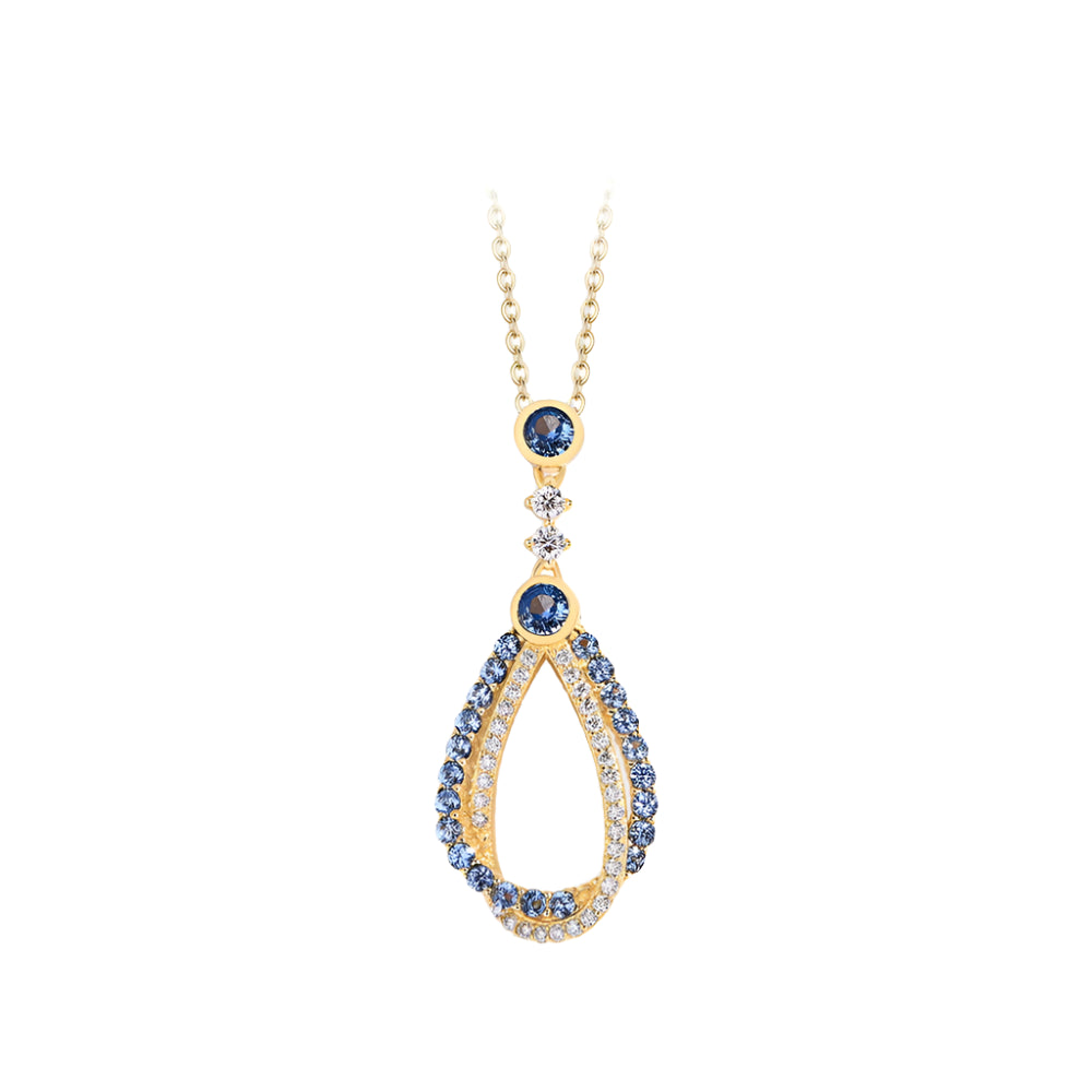 Round-Cut Waterdrop Blue Spinel & Moissanite Necklace in 925 Sterling Silver