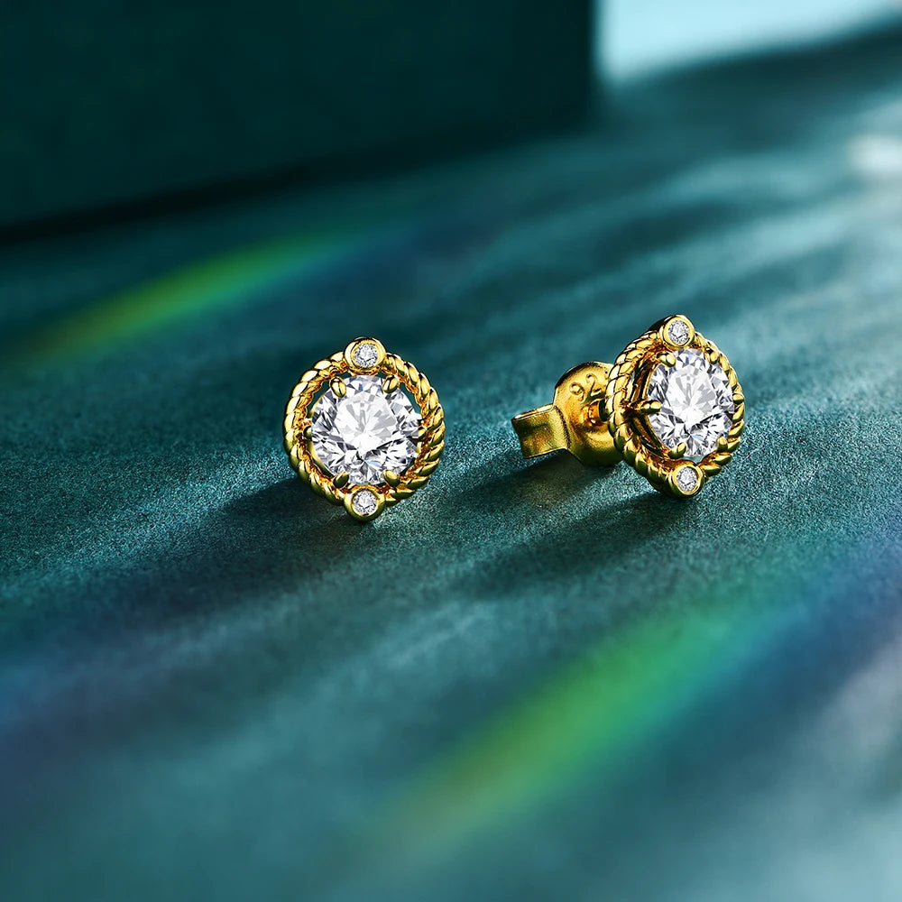 Round-Cut Moissanite Earrings in 925 Sterling Silver with Gold Plating