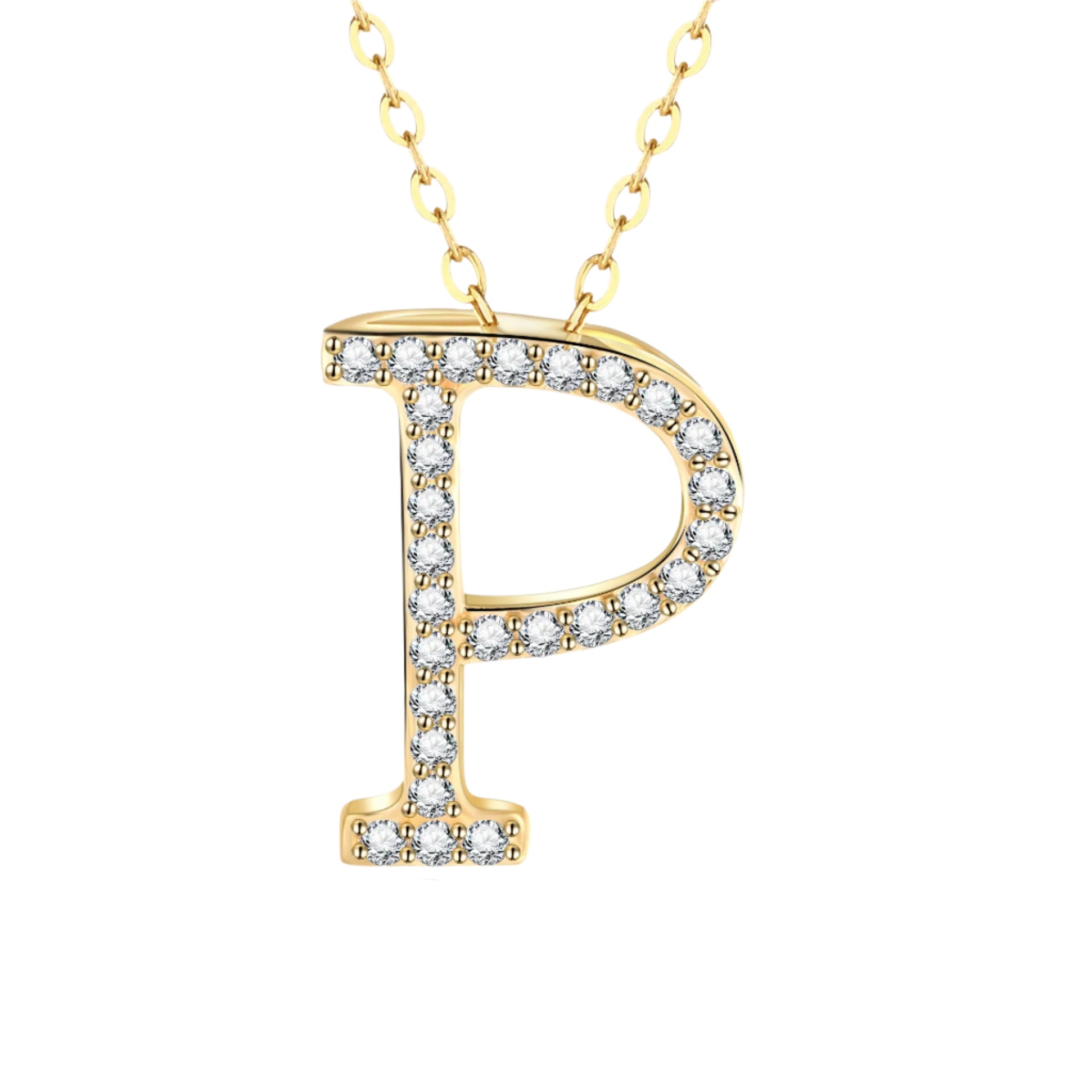 Round-Cut Moissanite Initial Letter Pendant Necklace with Gold or White Rhodium Plating