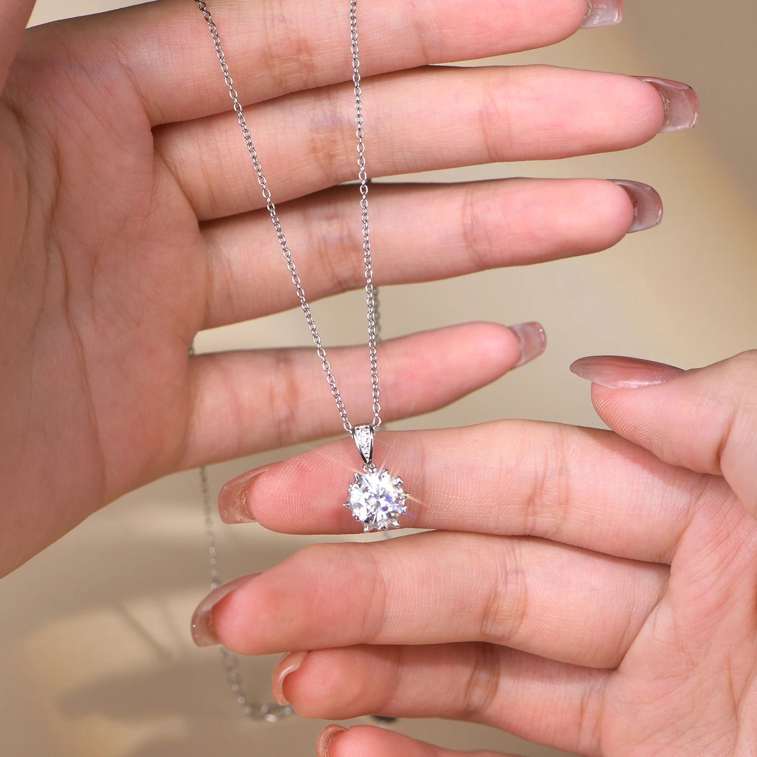 1.0 Carat Brilliant Round-Cut Moissanite Pendant Necklace in Sterling Silver