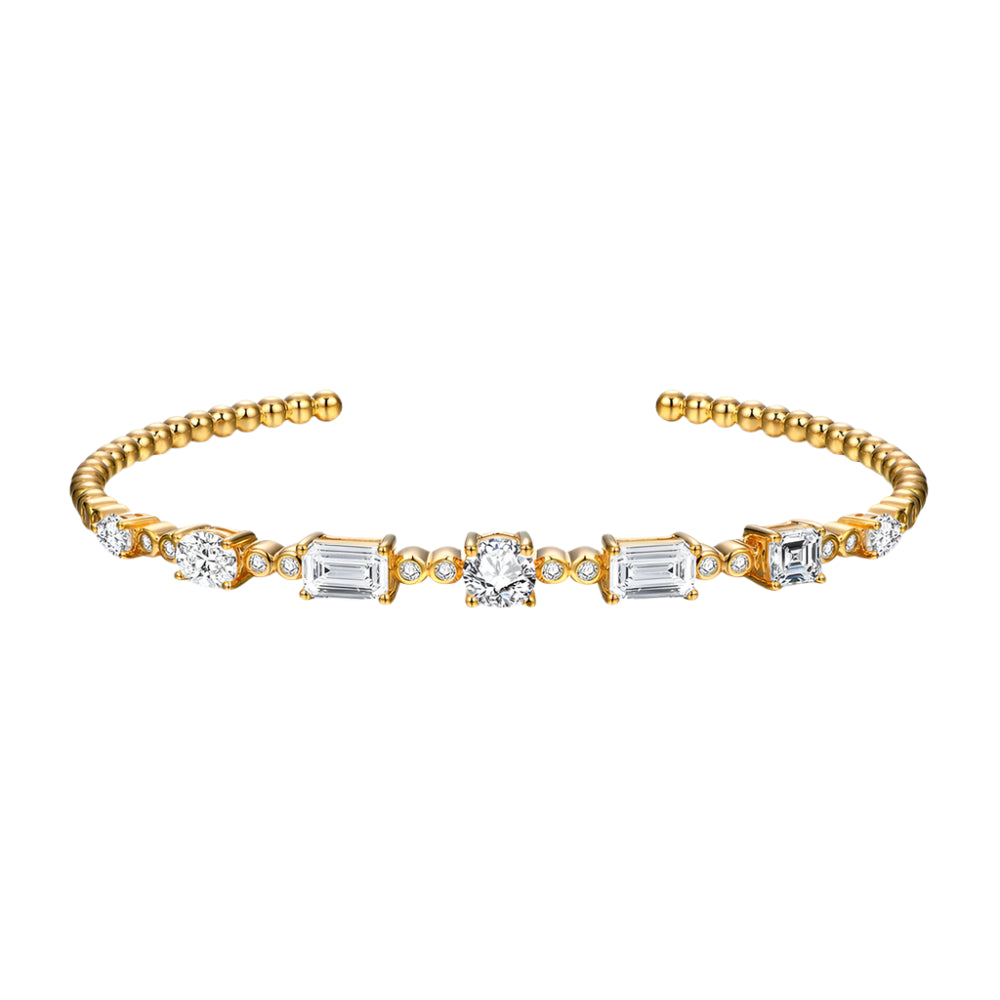 Moissanite Cuff Bracelet in Yellow Gold-Plated 925 Sterling Silver