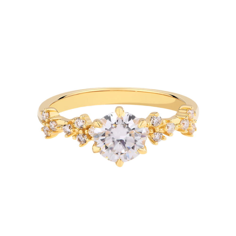 1CT Round-Cut Moissanite Commitment Ring in 925 Sterling Silver with Yellow/White Gold Plating