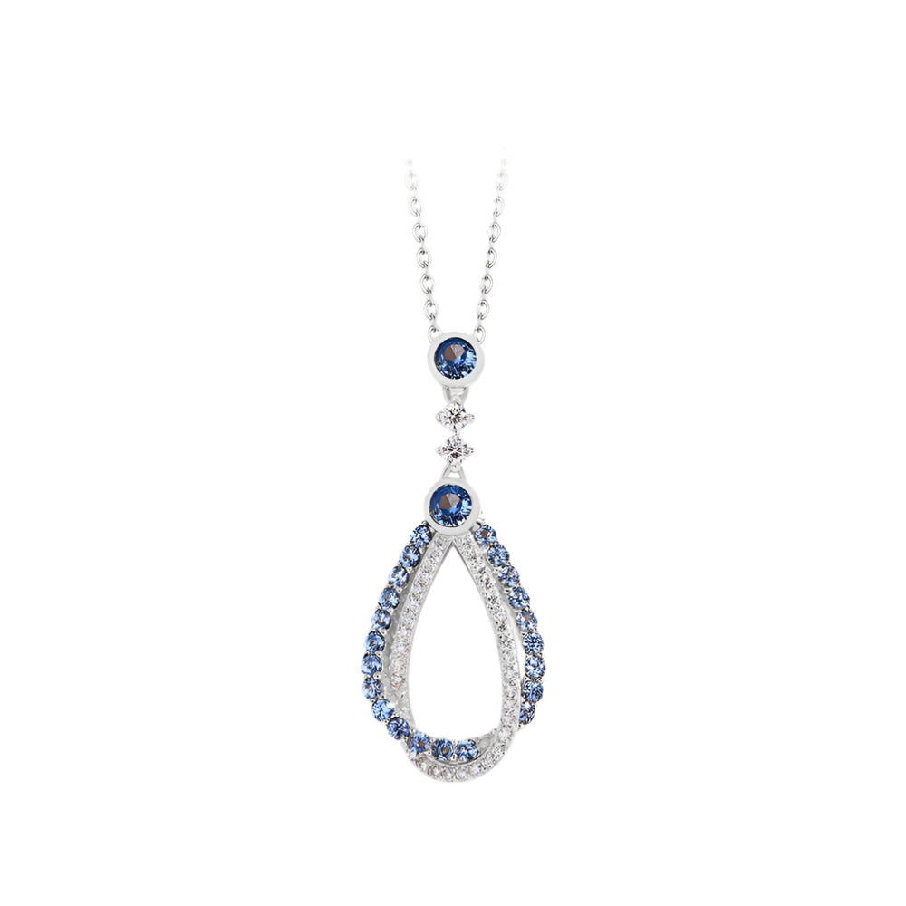 Round-Cut Waterdrop Blue Spinel & Moissanite Necklace in 925 Sterling Silver