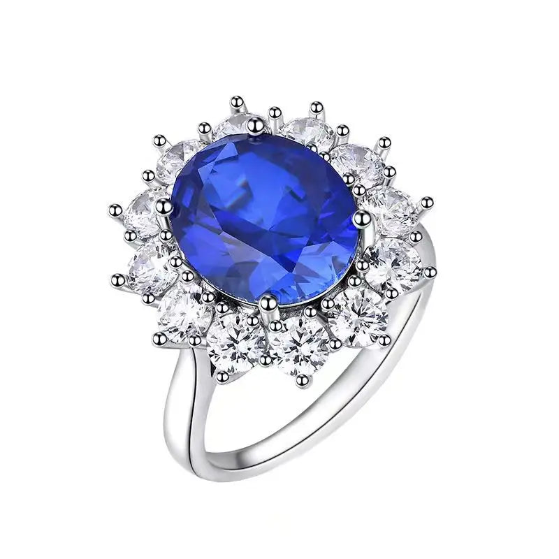 Oval-Cut  6.0ct Lab Sapphire Princess Diana-Inspired Halo Ring in 925 Sterling Silver