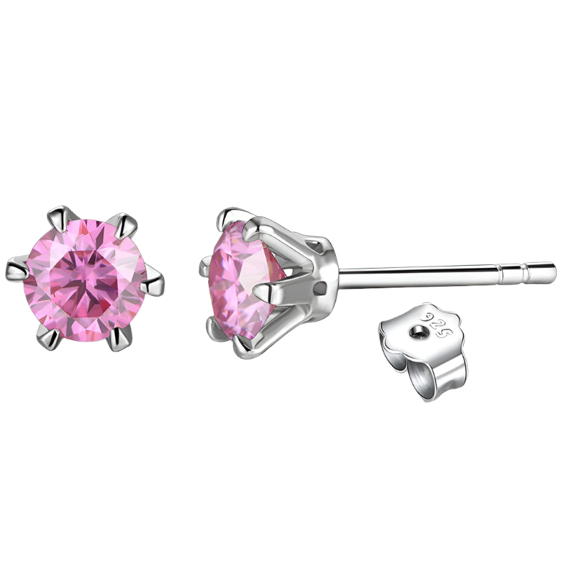 Moissanite Solitaire Stud Earrings in Sterling Silver with White Rhodium Plating