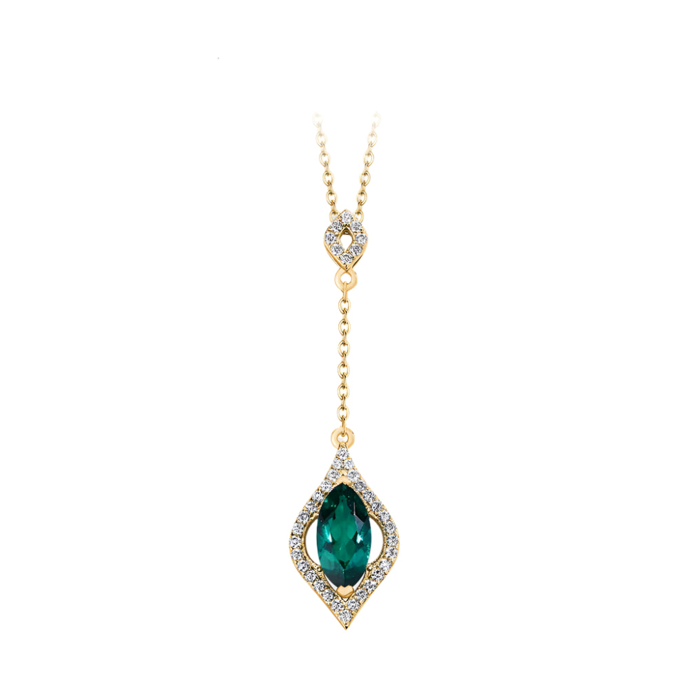 Marquise-Cut Emerald and Moissanite Pendant Necklace in Sterling Silver