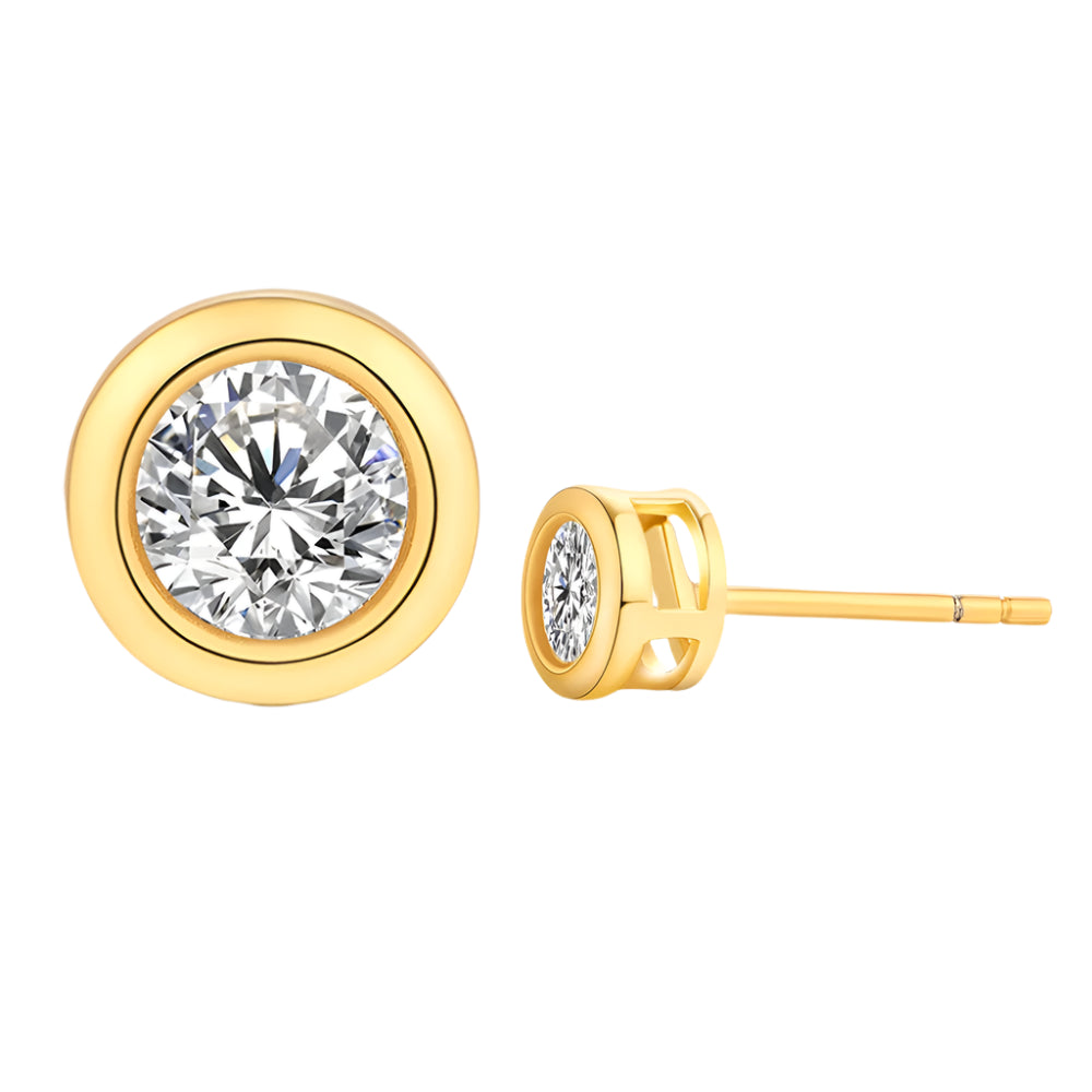 Round-Cut Moissanite Solitaire Stud Earrings in 14K Sterling Silver with Yellow Gold Plating