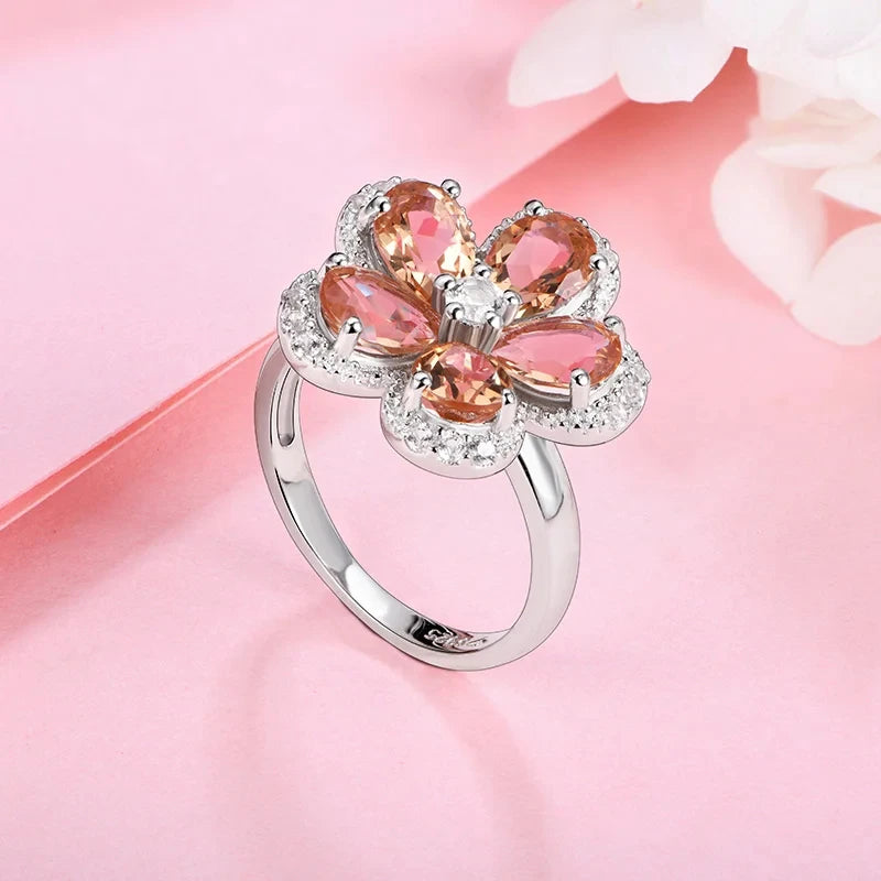 Zultanite Color-Changing Flower Ring in Sterling Silver with White Rhodium Plating