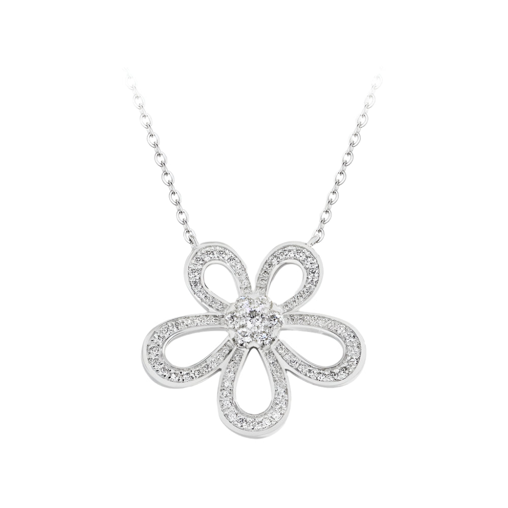 Flower-Shaped Moissanite Pendent Necklace in Sterling Silver