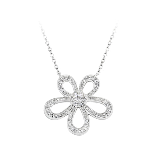 Flower-Shaped Moissanite Pendent Necklace in Sterling Silver