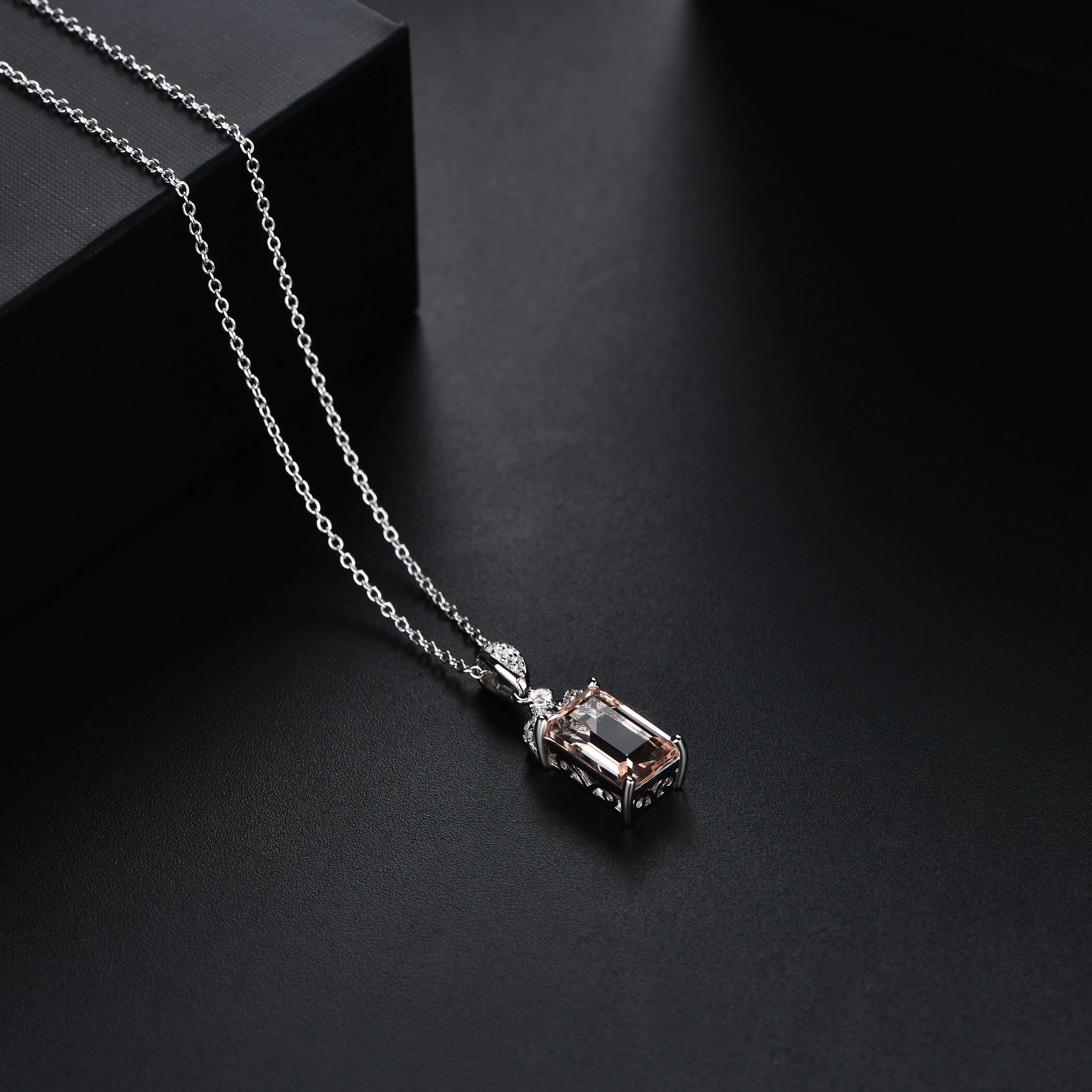 Baguette-Cut Morganite Pendant Necklace in Sterling Silver