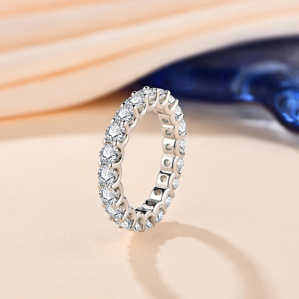 Round-Cut Moissanite Eternity Band in 925 Sterling Silver with White/Yellow/Rose Gold Plating