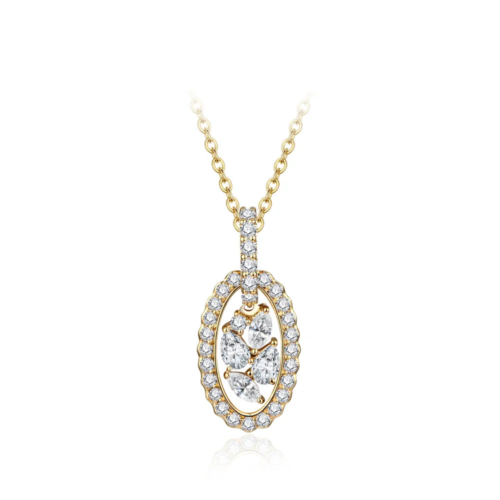 Pear-Cut Full D VVS1 Moissanite Necklace Pendant in 925 Sterling Silver with Gold Plating