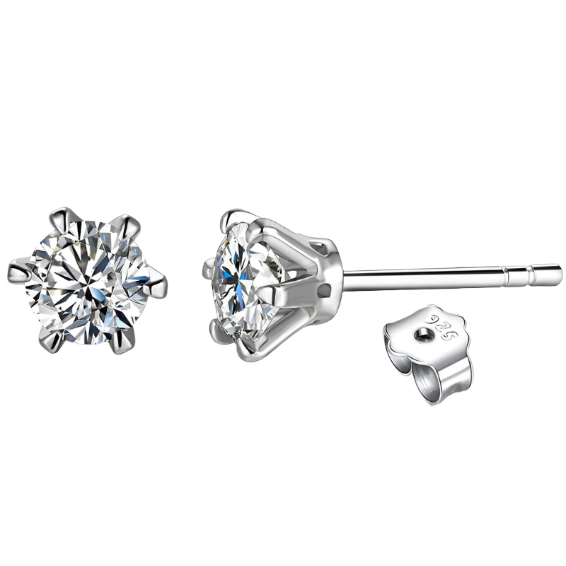 Moissanite Solitaire Stud Earrings in Sterling Silver with White Rhodium Plating