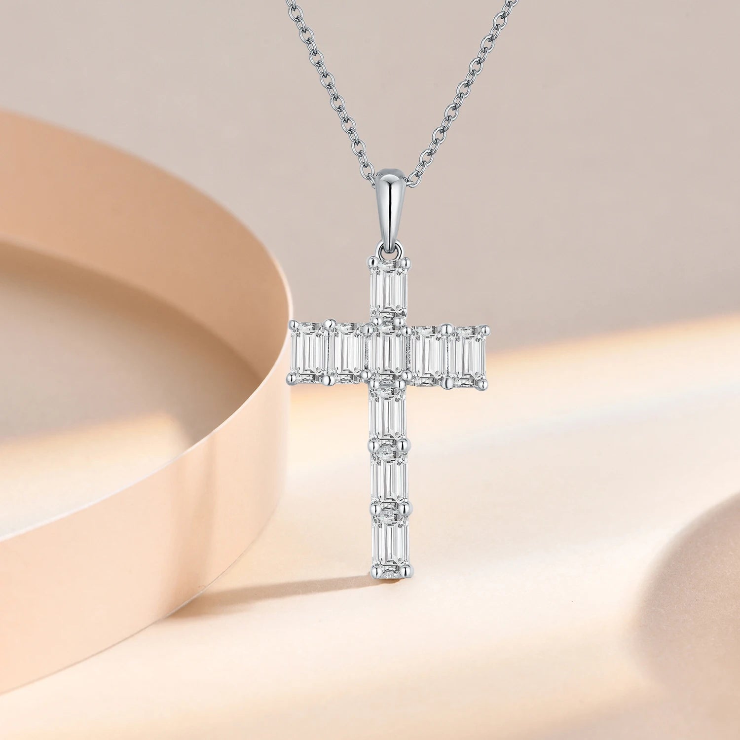 Moissanite Cross Pendant Necklace in 925 Sterling Silver