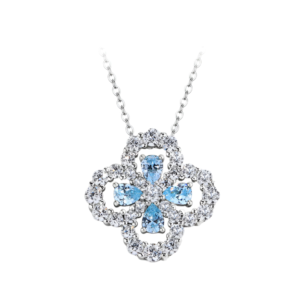 Clover-Shaped Pear-Cut Moissanite Diamond Necklace Pendant in Sterling Silver with White Rhodium Plating