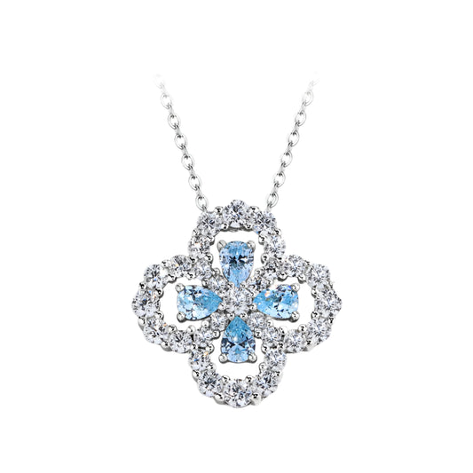 Clover-Shaped Pear-Cut Moissanite Diamond Necklace Pendant in Sterling Silver with White Rhodium Plating