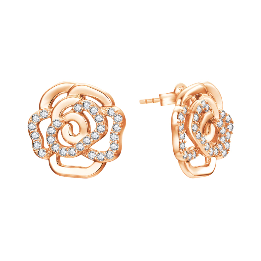 Floral-Design Round-Cut Moissanite Stud Earrings with 925 Sterling Silver and 18K Gold Plating