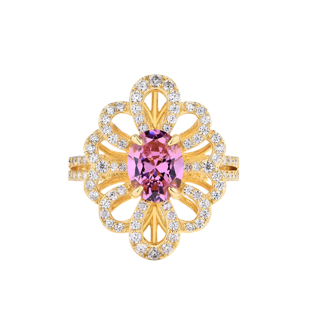 Moissanite and Pink Zircon Flower Ring in 925 Sterling Silver with Gold Plating