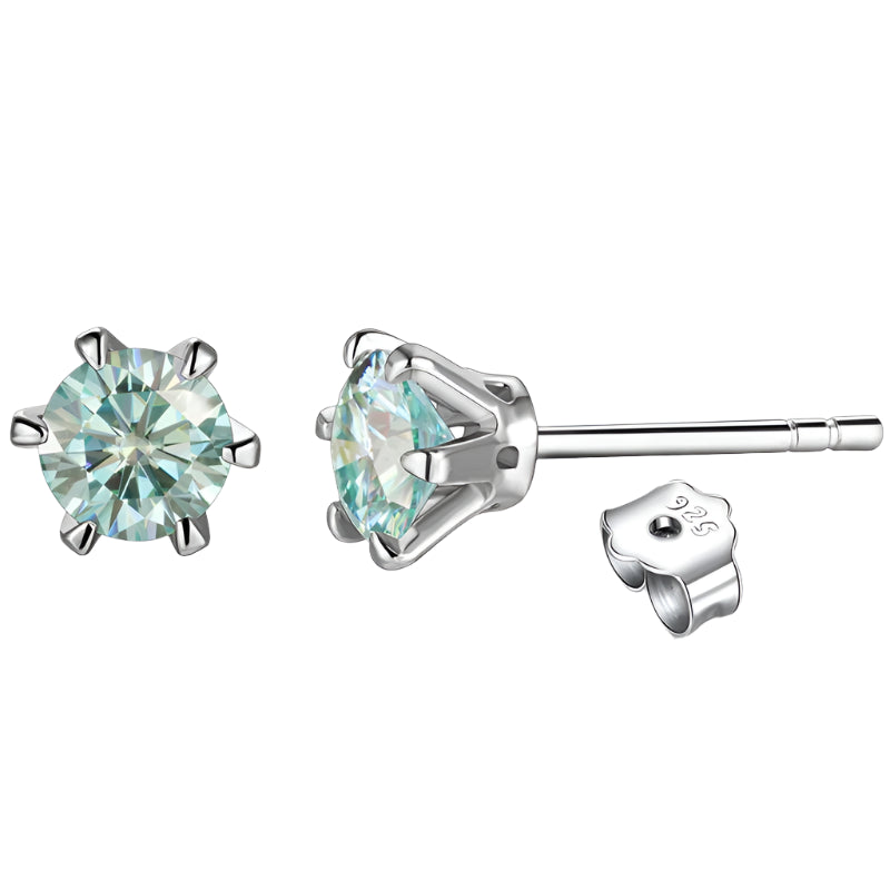 Moissanite Solitaire Stud Earrings in Sterling Silver with White Rhodium Plating