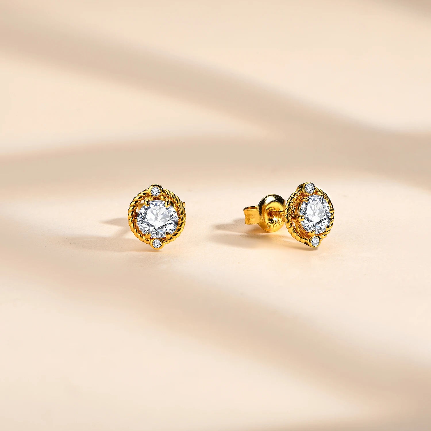 Round-Cut Moissanite Earrings in 925 Sterling Silver with Gold Plating