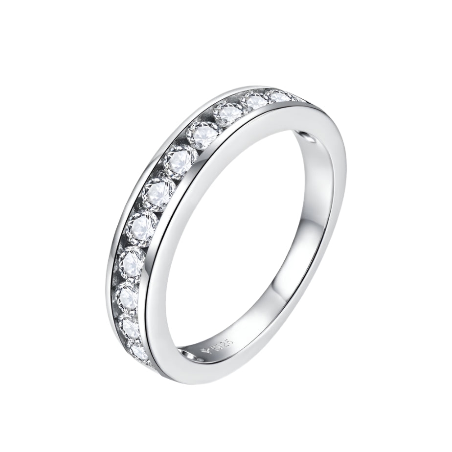 D Color VVS1 Moissanite Band in 925 Sterling Silver with White Gold Plating