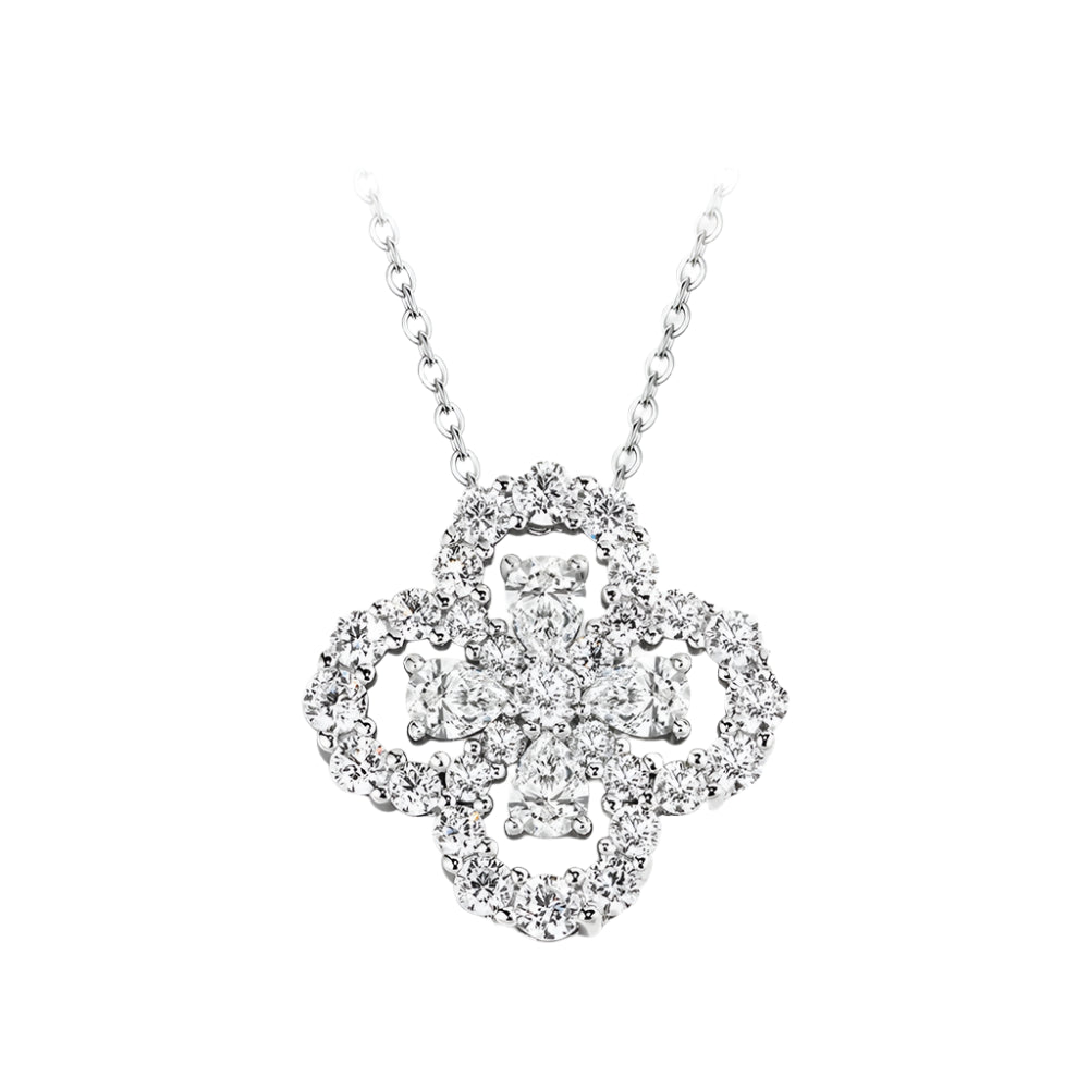 Clover-Shaped Pear-Cut Moissanite Diamond Necklace Pendant in Sterling Silver with White Rhodium Plating