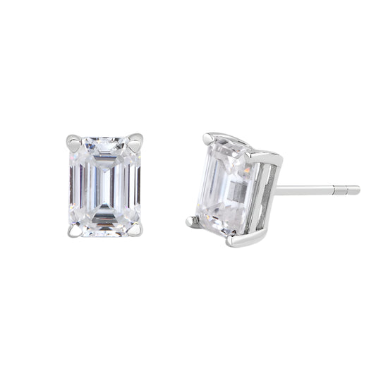 Octagon-Cut Moissanite Stud Earrings in Sterling Silver with White/Yellow Gold Plating