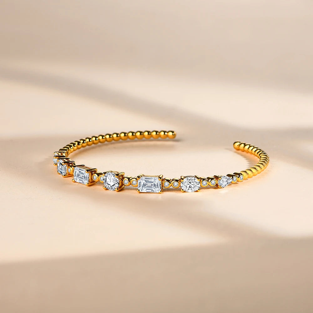 Moissanite Cuff Bracelet in Yellow Gold-Plated 925 Sterling Silver