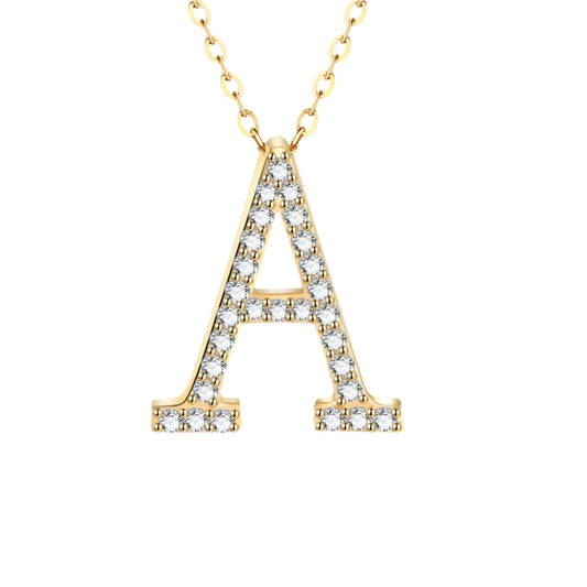 Round-Cut Moissanite Initial Letter Pendant Necklace with Gold or White Rhodium Plating