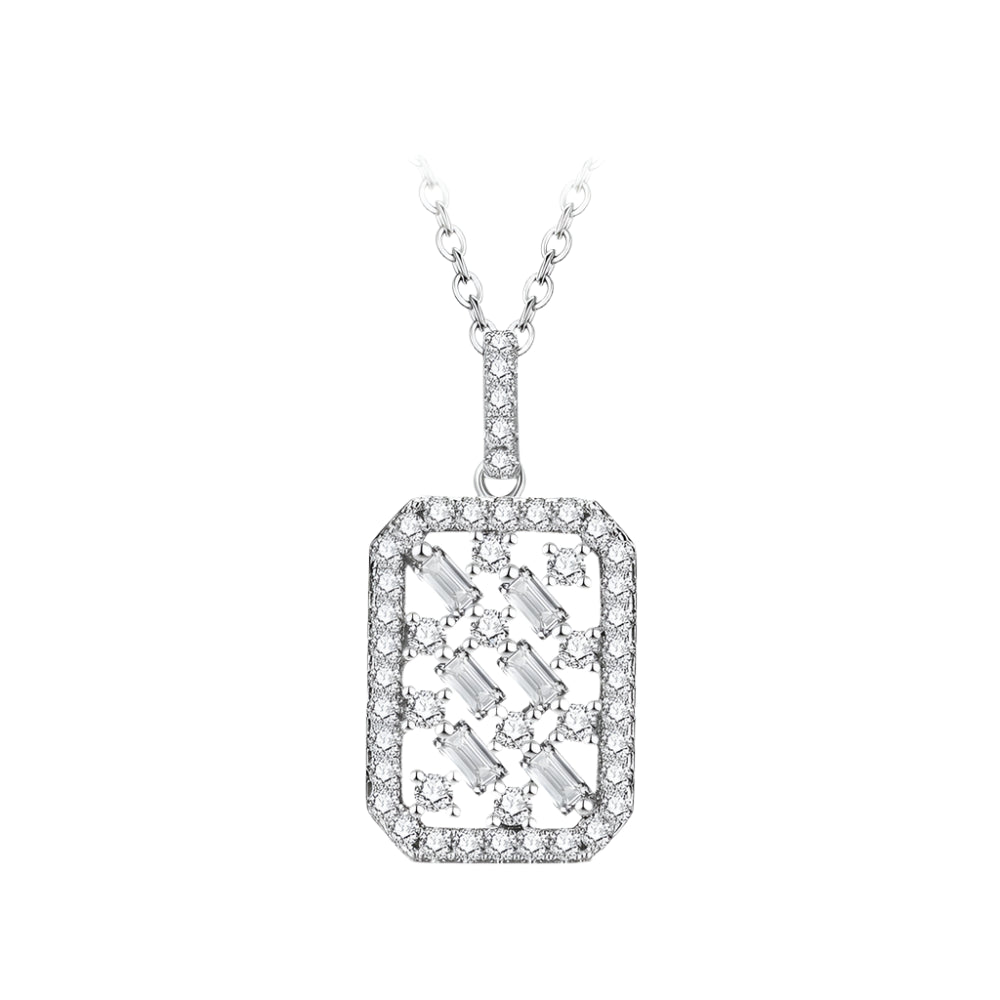 Moissanite Rectangular-Cut Pendant Necklace in Sterling Silver