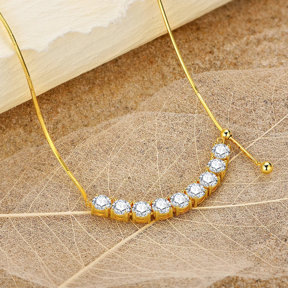 Classic Round Moissanite Necklace, D Color VVS1, 925 Sterling Silver with Yellow/Rose Gold Plating