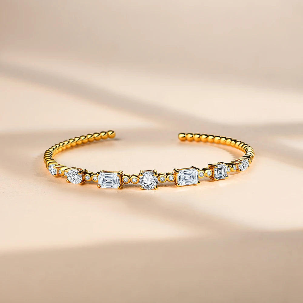 Moissanite Cuff Bracelet in Yellow Gold-Plated 925 Sterling Silver