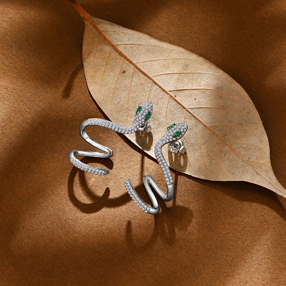 Moissanite Snake Cuff Earrings in 925 Sterling Silver