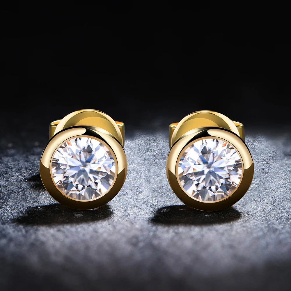 Round-Cut Moissanite Solitaire Stud Earrings in 14K Sterling Silver with Yellow Gold Plating